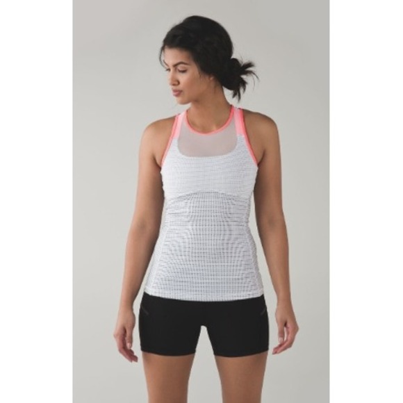 lululemon athletica Tops - Lululemon Ready, Set, Sweat Tank Built in Bra Neon Pink Trim Size 6